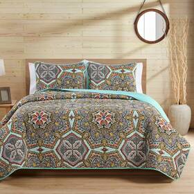 86261234 Vcny Home New 3-piece Yara Reversible Medallion Quilt Set Multicolor Full/queen