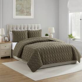 Cic-3qt-king-in-olive Vcny Home - Quilt Set Soft 3-piece Pinsonic Circle Bedding With Matching