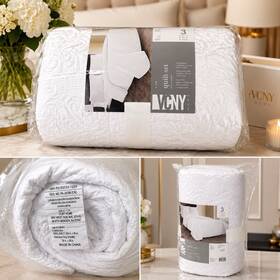 Pa-240736 Vcny Home King Quilt Set White Damask 3-piece Microfiber Polyester Fill