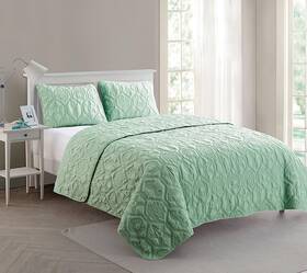 Sho-3qt-quen-in-grn Vcny Home - Queen Pinsonic Quilt Set 3-piece Bedding With Matching Shams Coast