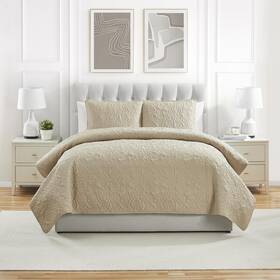 Sls-3qt-fuqu-in-taupe Vcny Home - King Quilt Set Pinsonic Bedding With Matching Pillow Shams Dorm