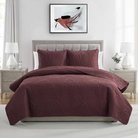Sol-3qt-fuqu-in-maroo Vcny Home Quilt Set 3-piece Pinsonic Damask Bedding With Shams All-season Maroon