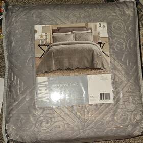 Vc3305 Vcny Home Westland King Grey Geometric Quilted Bedspread Set With 2 Shams