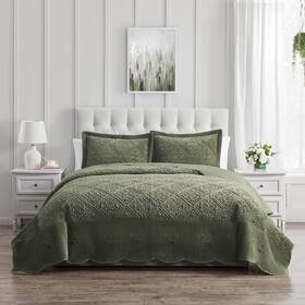 Ws1-3bp-full-in-olvms Vcny Home Full Quilt Set 3-piece Plush Bedding With Matching Shams Elegant Room Dec