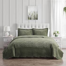 Ws1-3bp-quen-in-olvms Vcny Home Queen Quilt Set 3-piece Plush Bedding With
