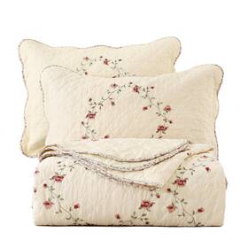 Vctops 440570423245 3-piece Christmas Floral Embroidered Bedspread Coverlet Set 100% Cotto