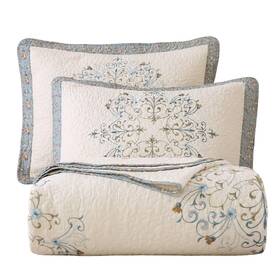 Vctops 474949401692 Boho Floral Embroidered Quilted Bedspread Quilt Set 3-piece Oversize Q