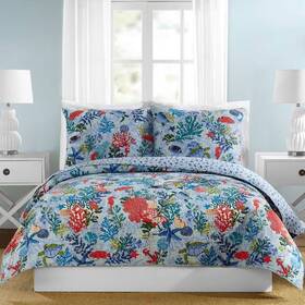 80596938 Vera Bradley Full/queen Shore Thing Reversible Quilt Blue - Cotton Material