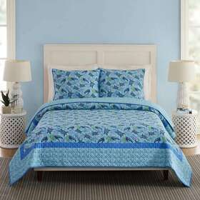 A035122blnas Vera Bradley Quilt Set 2-pcs Cotton Reversible Beach/nautical Blue Twin Size