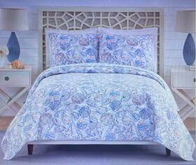 A045421blnfs Vera Bradley Morning Shells Quilt Set Full-queen Bedspread And Pillow Shams Blue