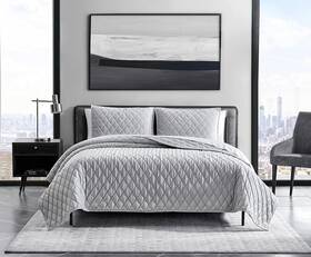Ushsa91130462 Vera Wang Diamond Velvet 3 Piece Quilt Set King - Light Gray