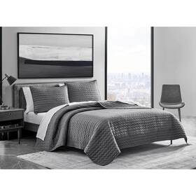 Ushsa91192961 Vera Wang Herringbone Stitch 3-piece Charcoal Gray Cotton King Quilt Set