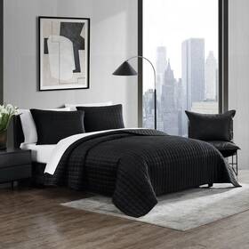 Ushsa91262052 Vera Wang Quilt Set Queen 3-piece Machine-washable Solid Color Velvet In Black