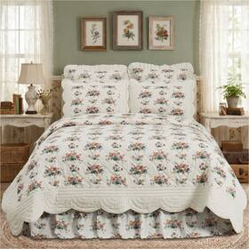 Vhc 840233954011 Rosehill Cottage Floral Scalloped Cotton King Quilt Shabby Chic
