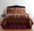 Vhc Brands 4 Pc Ninepatch Star King Quilt Shams Burgundy Check Bed Skirt Patchwork Set 841985081239