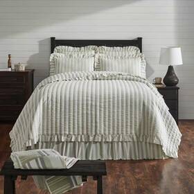 Vhc Brands 445028334325 Finders Keepers Soft White Khaki Grey Farmhouse Ruffled California/luxury King C