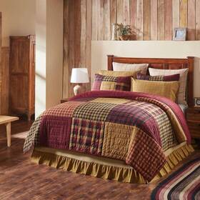 84396 Vhc Brands Connell Red Black Tan Primitive Country Patchwork King Cotton Quilt
