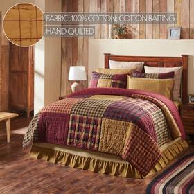 84397 Vhc Brands Connell Queen Quilt 94x94 Log Cabin Patchwork Burgundy Black Natural