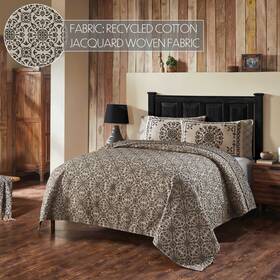 84600 Vhc Brands Custom House Black Tan Jacquard King Coverlet 106x97 Cotton Medallion