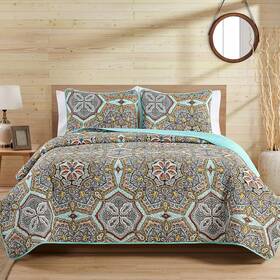 Yaa-3qt-king-in-multi Victoria Classics Vcny Home 3-piece King Quilt Set Yara Reversible Medallion J0z001