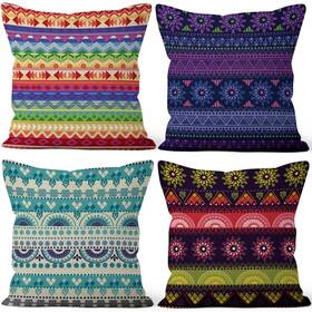 66x66bxy00297-0300ncm Vie Savaran 4 Pcs/set Boho Throw Pillow Covers Ethnic Bohemian Floral Abstract Strips V Inch