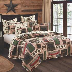 Virah Bella 842131123131 Lake Living 3 Pc King Quilt Set Lodge Cabin Canoe Deer Pine Cones With Shams