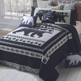 Virah Bella 842131138173 2 Piece Twin Cabin Quilt Bedding Set - Moon Bear Rustic Country Reversible