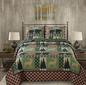 Virah Bella 842131141470 - Autumn Forest Green King Lightweight Reversible 3pc Quilt Set