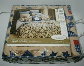 Dq100012fq Virah Bella Quilt Stars And Plaid Irish Cream Full/queen Size Farmhouse Cabin 3pcs