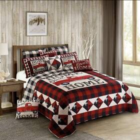 Dq10082fq Virah Bella - Red Truck Home Sweet Lightweight Reversible Quilt Set King