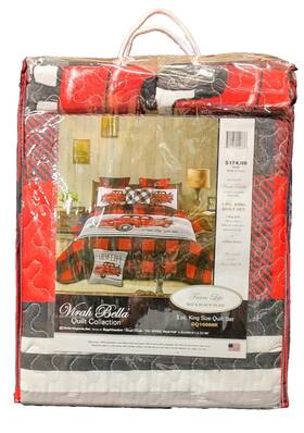Dq10082k Virah Bella - Red Truck Farm Life Lightweight Reversible Quilt Set King