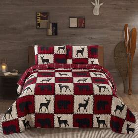 Dq10085k Virah Bella - Stitched Forest Vermilion Lightweight Reversible King Quilt Set