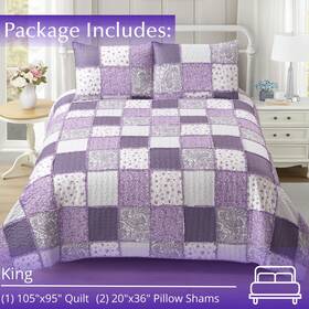 Dq24184fq Virah Bella - Purple Patchwork Lightweight Reversible Quilt Set