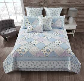 Dq653k Virah Bella - Garden Of Blues Lightweight Reversible King Quilt Set