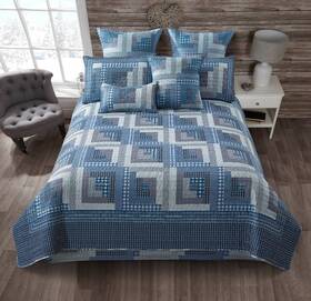 Dq659k Virah Bella - Montana Cabin Blue Lightweight Reversible King Quilt Set