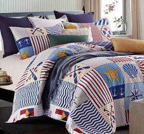 Dq680fq Virah Bella Anchors Away - Lightweight Quilt Set With Pillow Shams Full Or Queen