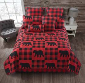 Dq680t Virah Bella - Buffalo Bear Plaid Red Lightweight Reversible Twin Quilt Set