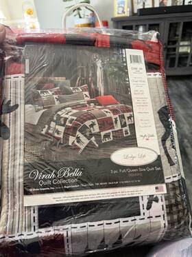 Dq689fq Virah Bella Lodge Life Full/queen Quilt Set Animal Print Plaid Polyester Cotton