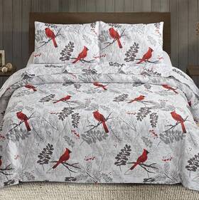 Qit23032k Virah Bella - Cardinals Lightweight Reversible Quilt Set In Tote