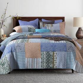 Visimisi 791137226813 Cotton Bedspread Quilt Sets 3 Pieces Reversible Coverlet King Size Blue