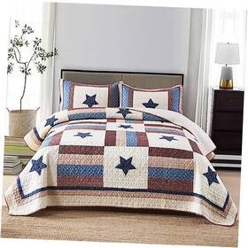 Visimisi 791137226844 Cotton Bedding Quilt Sets 3 Pieces Reversible Coverlet All Queen Size Star