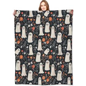 9879frs907sffr Vodrm Spooky Ghost Blanket Cute Floral Autumn Flowers Throw Blankets Gifts For Kids