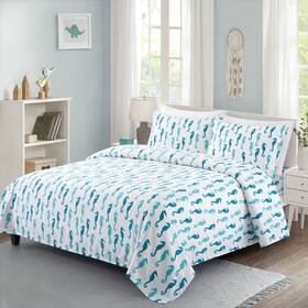 Hu-xi-98 Vonty Kids Twin Sheet Set Seahorses Brushed Microfiber Bed For Boys And G