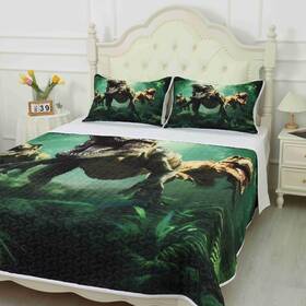 Q-dinosaur01-full Vtkon Q-dinosaur01-full/queen Green Dinosaur Quilt Set Full/queen Size For Kids Breathable 3d Pri