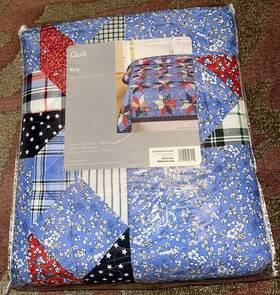 Ub29-002-093-09 Walmart King Size Quilt - Patriotic Colored Calico Stars Plaid Flowers Stripes Bnip