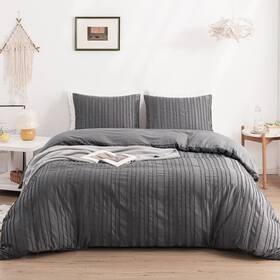 Warmdern 639846832782 Gray Boho Duvet Cover Set Queen Size Striped Textured T