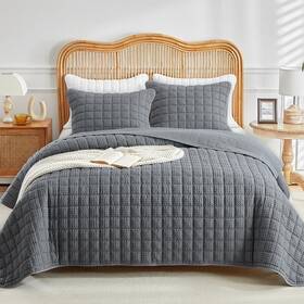 Warmdern 791162449188 Waffle Weave Quilt Set King Size Soft Lightweight Summer Classic Che