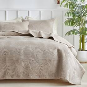 Warmdern 791162450061 Ultrasonic Khaki Velvet Quilt Set King Size Textured Leaf Pattern Mode