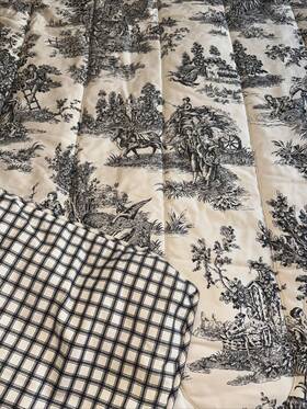 Waverly 026598654654 92x86 Heavy Comforter Bedspread Wellington Cream Black French Country