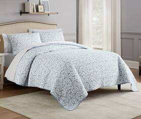 Waverly 081806658183 Traditions By Luxury Microfiber King Size Quilt Set Azure Blue Brand New